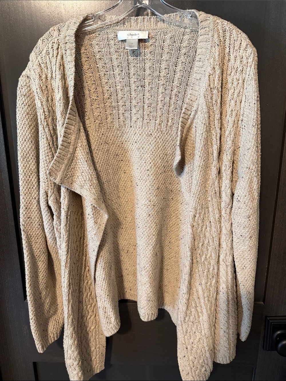CJ Banks Beige/Cream Cable Knit Open-Front Cardigan